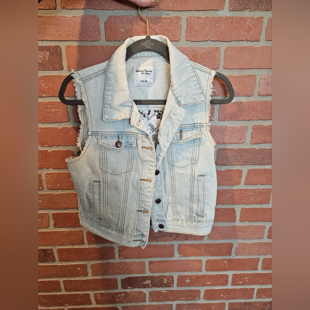 Salvage denim vest lace designed back
